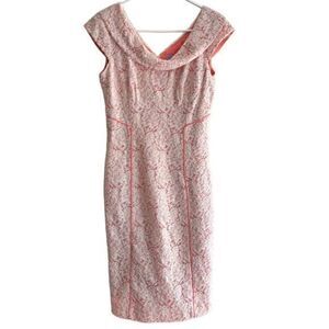 Antonio Melani Pink Lace Midi Dress V-Neck Cap Sleeve Party Cocktail Size 2